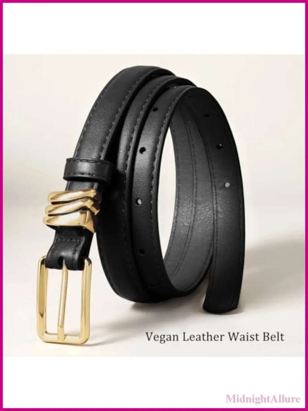 Women's Skinny PU Leather Belt Thin Waist Gold Buckle Metal Loops